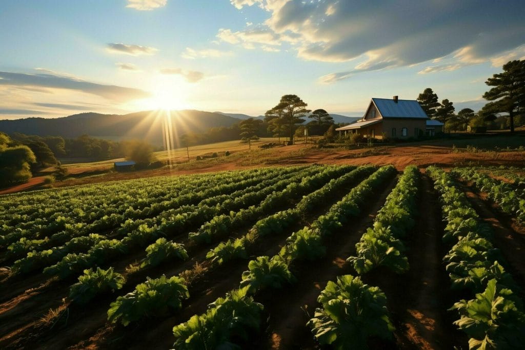 beautiful view of a tea field plantation vineyard farm or strawberry garden in the green hills at sunrise concept by ai generated free photo