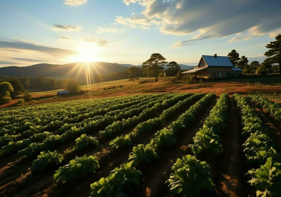 beautiful view of a tea field plantation vineyard farm or strawberry garden in the green hills at sunrise concept by ai generated free photo